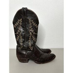 Justin Brown Lizard Leather 12" Height Med Round Toe Western Boots 9D